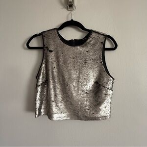 🛍️ 4/$25 Forever 21 Metallic Silver Sequined Cropped Sleeveless Top